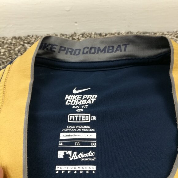 Team Issued Milwaukee Brewers Shirt Nike Center Swoosh Pro Combat Mens XL Fitted - Picture 3 of 11